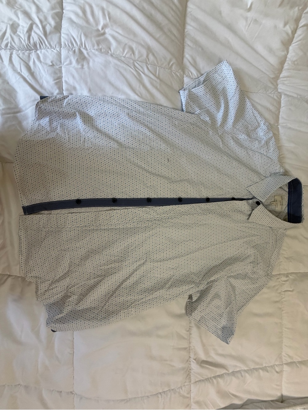 Men's Short-Sleeve Casual Button-Down Shirt - White with Navy Trim